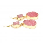 Rose Pink Quartz Teardrop Druzy Stone Earrings